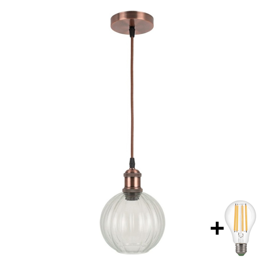 Brilagi - Lustră LED suspendată pe cablu RETRO GLASS 1xE27/60W/230V Ø 18 cm alb/sticlă transparentă