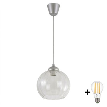 Brilagi - Lustră LED suspendată pe cablu RETRO GLASS 1xE27/60W/230V Ø 25 cm argintiu/transparent