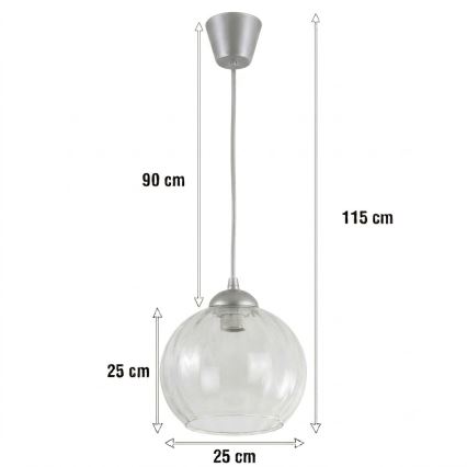 Brilagi - Lustră LED suspendată pe cablu RETRO GLASS 1xE27/60W/230V Ø 25 cm argintiu/transparent