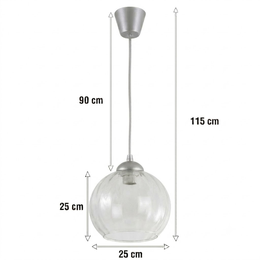 Brilagi - Lustră LED suspendată pe cablu RETRO GLASS 1xE27/60W/230V Ø 25 cm argintiu/transparent