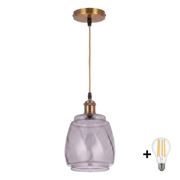 BRILAGI - Lustră LED suspendată pe cablu RETRO GLASS 1xE27/60W/230V Ø 26 cm auriu/gri fumuriu