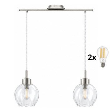 BRILAGI - Lustră LED suspendată pe cablu RETRO GLASS 2xE27/60W/230V crom mat/transparent