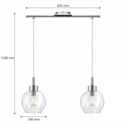 BRILAGI - Lustră LED suspendată pe cablu RETRO GLASS 2xE27/60W/230V crom mat/transparent