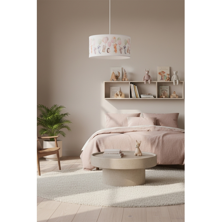 Brilagi - Lustră LED suspendată pentru copii BOBO 1xE27/10W/230V Ø 35 cm, alb/cu animale