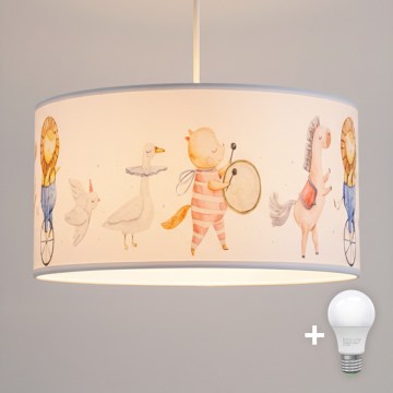 Brilagi - Lustră LED suspendată pentru copii BOBO 1xE27/60W/230V pr. 35 cm alb/cu animale