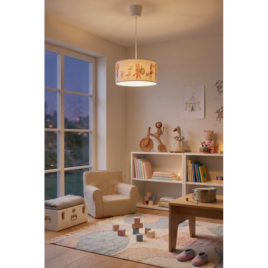 Brilagi - Lustră LED suspendată pentru copii BOBO 1xE27/60W/230V pr. 35 cm alb/cu animale