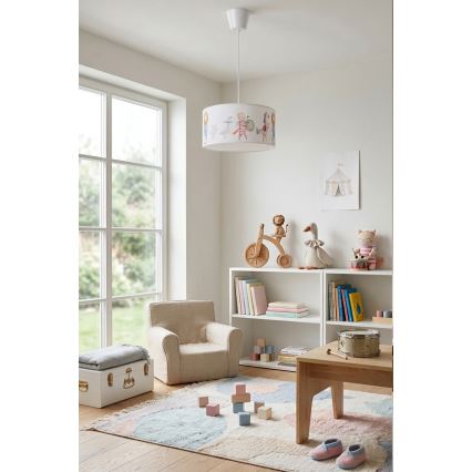 Brilagi - Lustră LED suspendată pentru copii BOBO 1xE27/60W/230V pr. 35 cm alb/cu animale