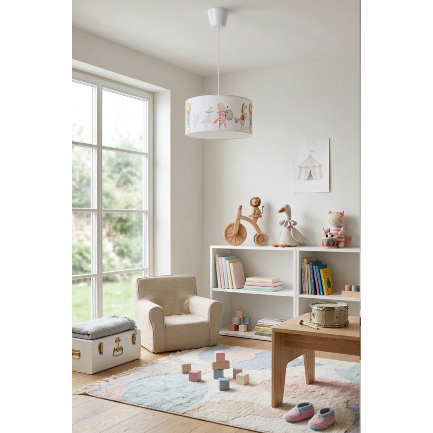 Brilagi - Lustră LED suspendată pentru copii BOBO 1xE27/60W/230V pr. 35 cm alb/cu animale