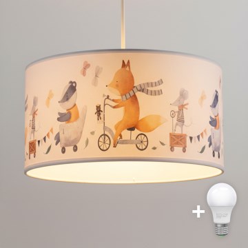 Brilagi - Lustră LED suspendată pentru copii BOBO, 1xE27/60W/230V, Ø 35 cm, alb/cu animale