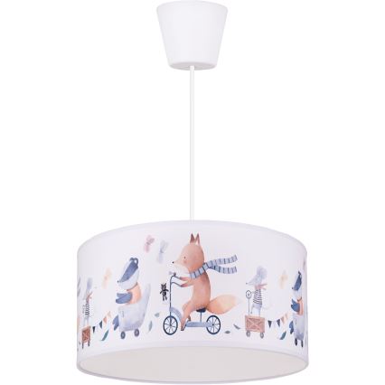 Brilagi - Lustră LED suspendată pentru copii BOBO, 1xE27/60W/230V, Ø 35 cm, alb/cu animale