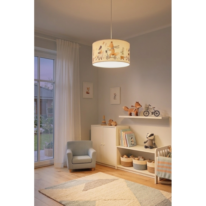 Brilagi - Lustră LED suspendată pentru copii BOBO, 1xE27/60W/230V, Ø 35 cm, alb/cu animale