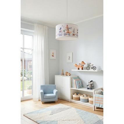 Brilagi - Lustră LED suspendată pentru copii BOBO, 1xE27/60W/230V, Ø 35 cm, alb/cu animale
