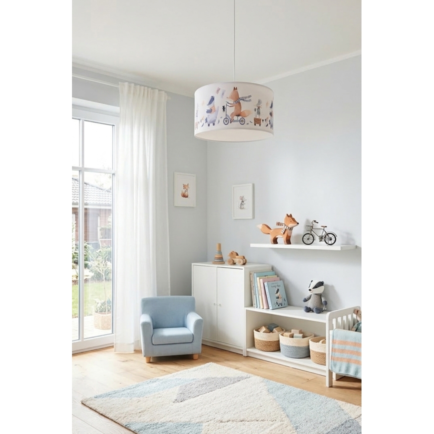 Brilagi - Lustră LED suspendată pentru copii BOBO, 1xE27/60W/230V, Ø 35 cm, alb/cu animale