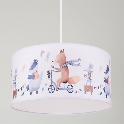 Brilagi - Lustră LED suspendată pentru copii BOBO, 1xE27/60W/230V, Ø 35 cm, alb/cu animale