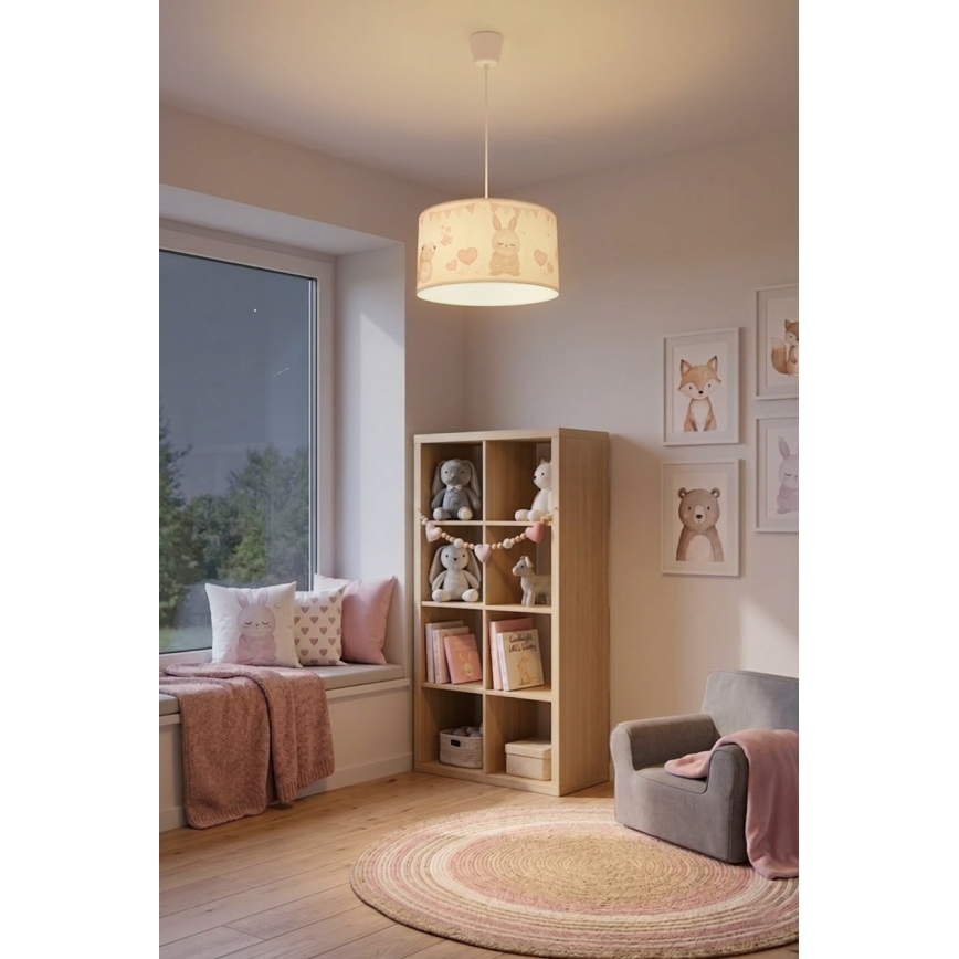 Brilagi - Lustră LED suspendată pentru copii BOBO 1xE27/60W/230V Ø 35 cm alb/cu animale