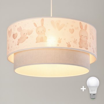 Brilagi - Lustră LED suspendată pentru copii BOBO 1xE27/60W/230V Ø 40 cm crem/gri/iepurași