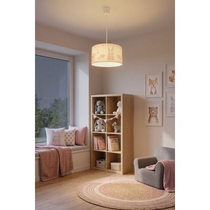 Brilagi - Lustră LED suspendată pentru copii BOBO cu cablu 1xE27/60W/230V Ø 35 cm alb/iepurași