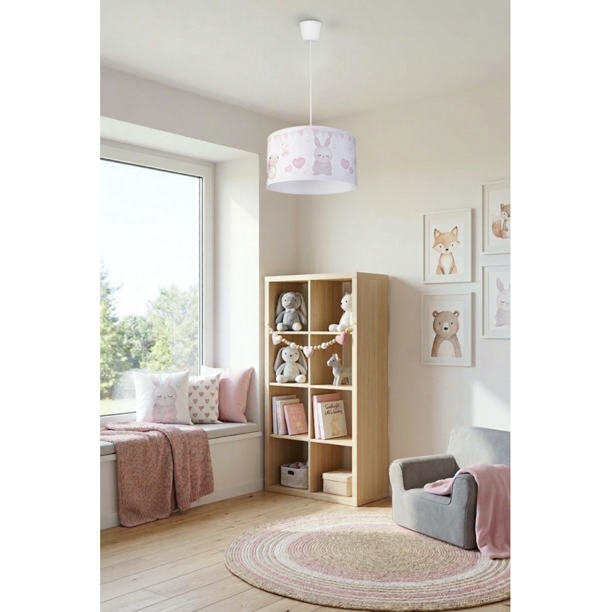 Brilagi - Lustră LED suspendată pentru copii BOBO cu cablu 1xE27/60W/230V Ø 35 cm alb/iepurași