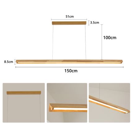 Brilagi - Lustră LED UMEA WOOD suspendată pe cablu, 40W, 230V, 150 cm, lemn