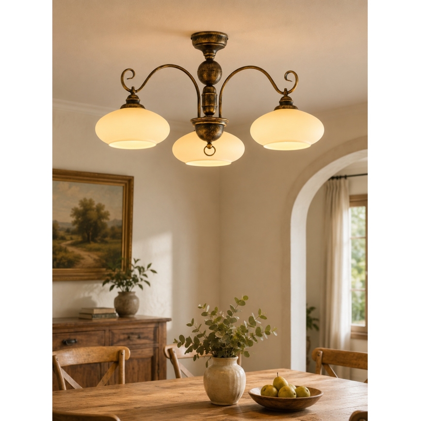 Brilagi - Lustră montată pe tavan MOLLERO 3xE27/15W/230V Ø 84 cm bronz/patină