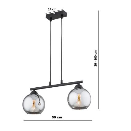 Brilagi - Lustră pe cablu DIOR 2xE27/60W/230V negru/gri fumuriu
