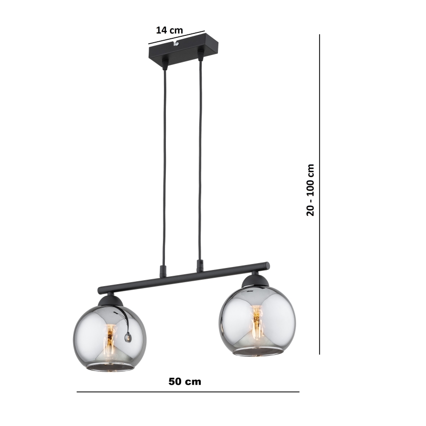 Brilagi - Lustră pe cablu DIOR 2xE27/60W/230V negru/gri fumuriu