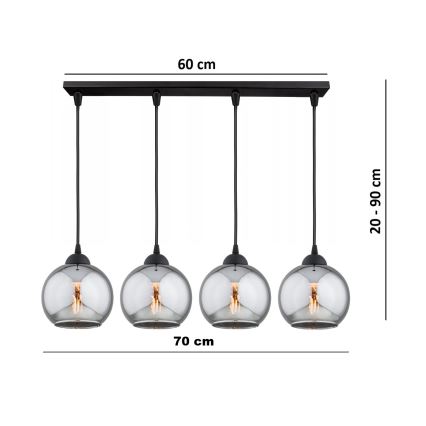 Brilagi - Lustră pe cablu DIOR 4xE27/60W/230V negru/gri fumuriu