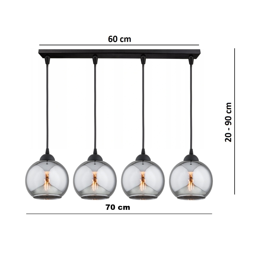 Brilagi - Lustră pe cablu DIOR 4xE27/60W/230V negru/gri fumuriu