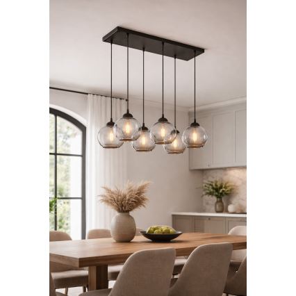 Brilagi - Lustră pe cablu DIOR 6xE27/60W/230V negru/gri fumuriu