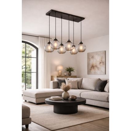 Brilagi - Lustră pe cablu DIOR 6xE27/60W/230V negru/gri fumuriu