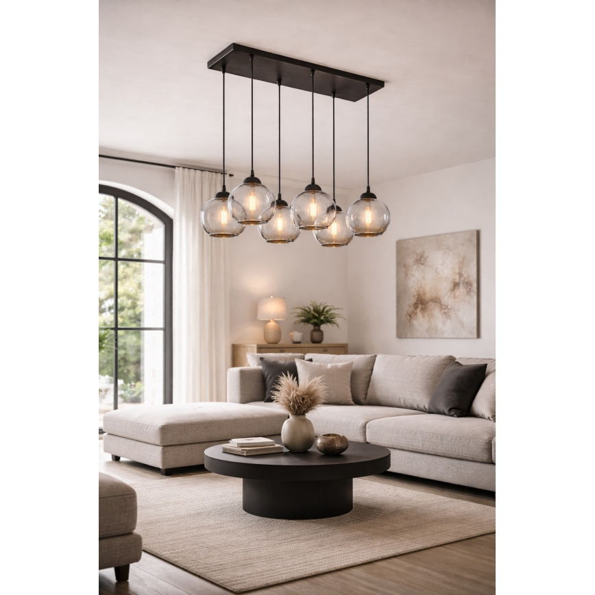 Brilagi - Lustră pe cablu DIOR 6xE27/60W/230V negru/gri fumuriu