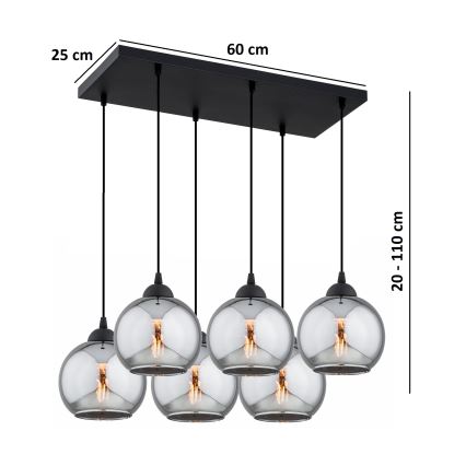 Brilagi - Lustră pe cablu DIOR 6xE27/60W/230V negru/gri fumuriu