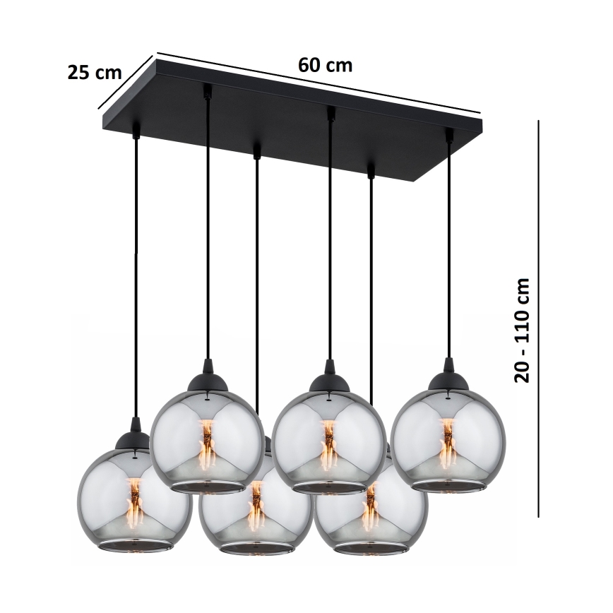 Brilagi - Lustră pe cablu DIOR 6xE27/60W/230V negru/gri fumuriu