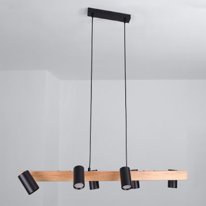 Brilagi - Lustră pe cablu SELE 6xGU10/30W/230V negru/decor stejar