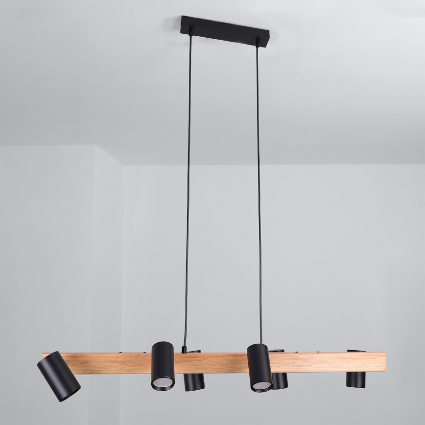 Brilagi - Lustră pe cablu SELE 6xGU10/30W/230V negru/decor stejar
