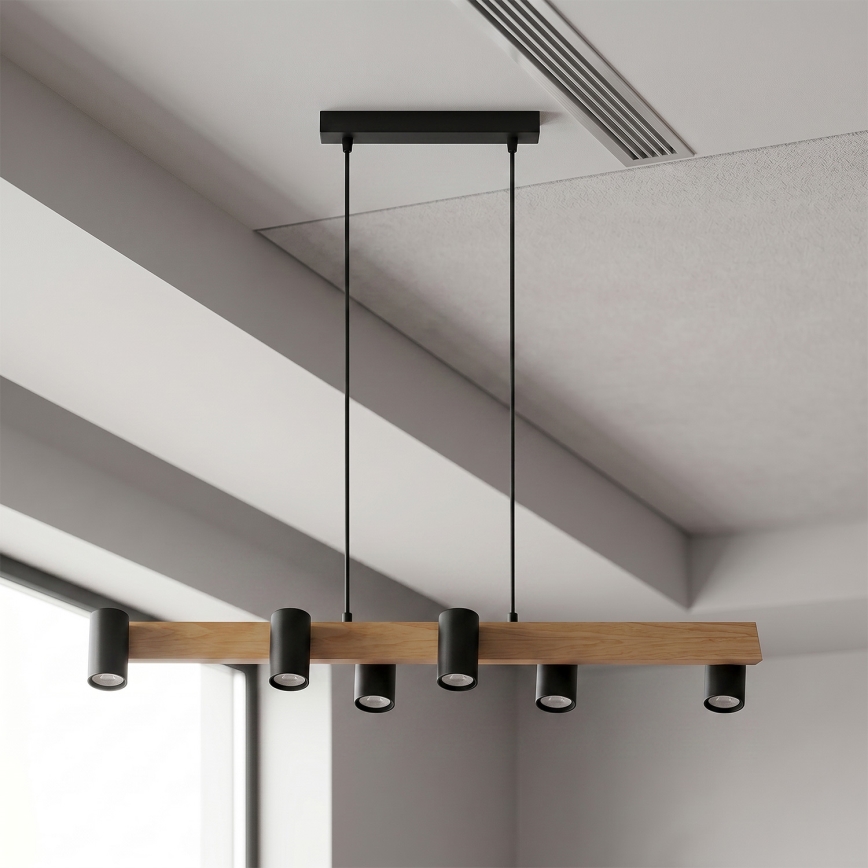 Brilagi - Lustră pe cablu SELE 6xGU10/30W/230V negru/decor stejar