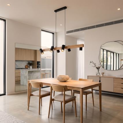 Brilagi - Lustră pe cablu SELE 6xGU10/30W/230V negru/decor stejar