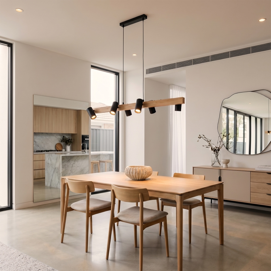 Brilagi - Lustră pe cablu SELE 6xGU10/30W/230V negru/decor stejar
