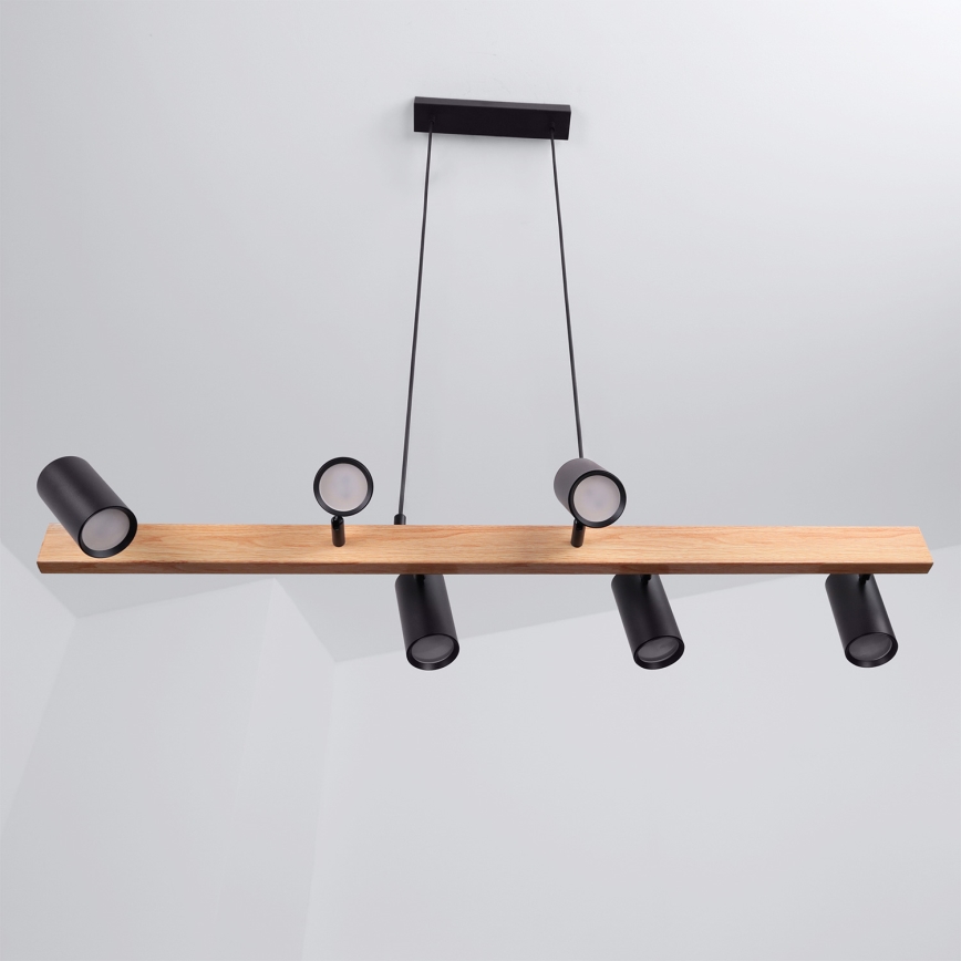 Brilagi - Lustră pe cablu SELE 6xGU10/30W/230V negru/decor stejar