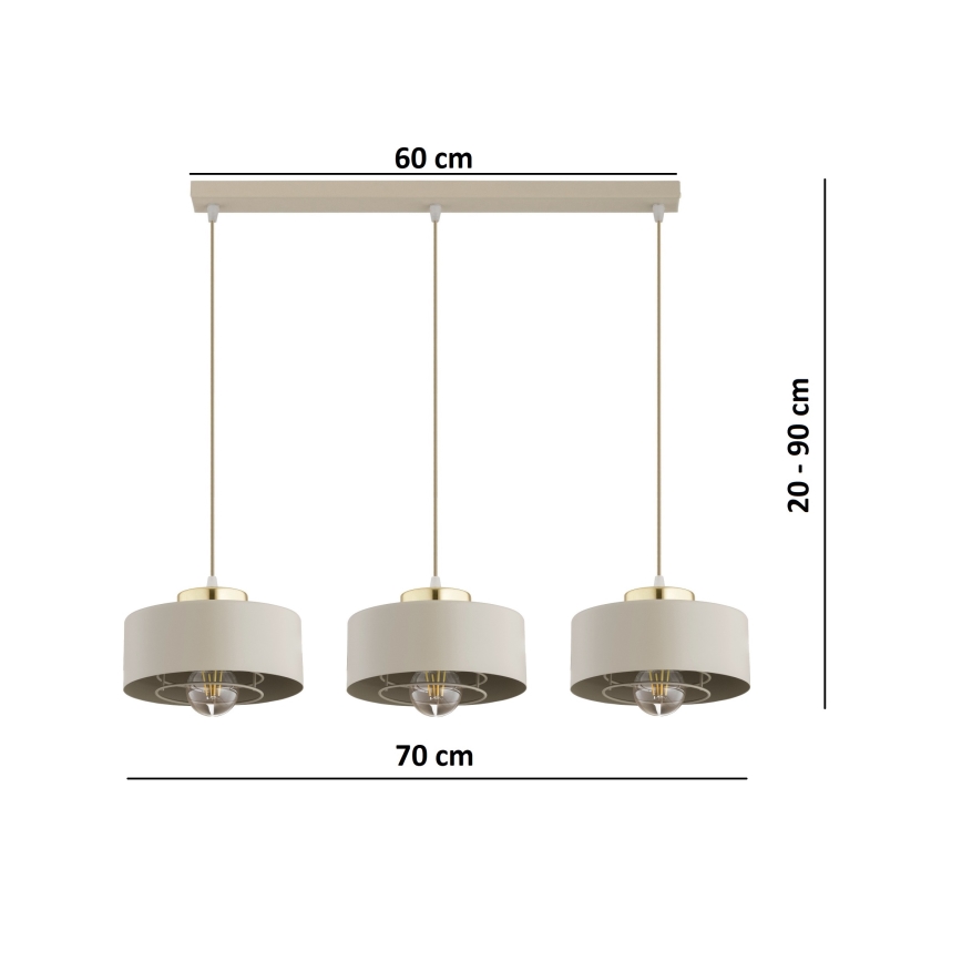 Brilagi - Lustră pe cablu SPRING 3xE27/60W/230V bej/auriu