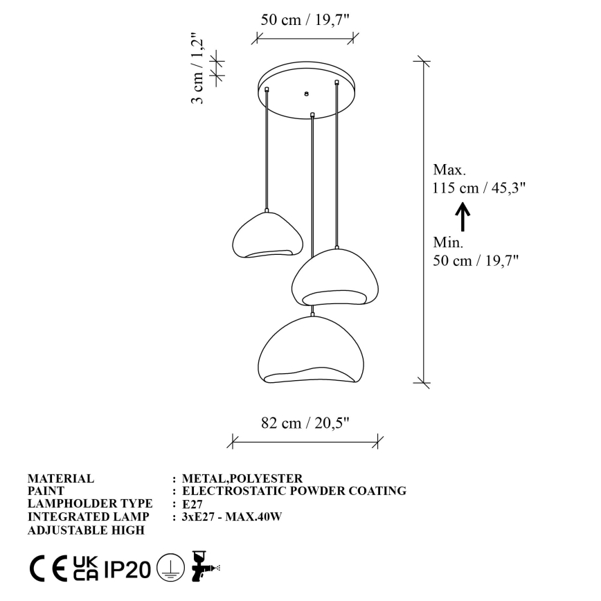 Brilagi - Lustră pe cablu WABI SABI 3xE27/40W/230V Ø 82 cm alb