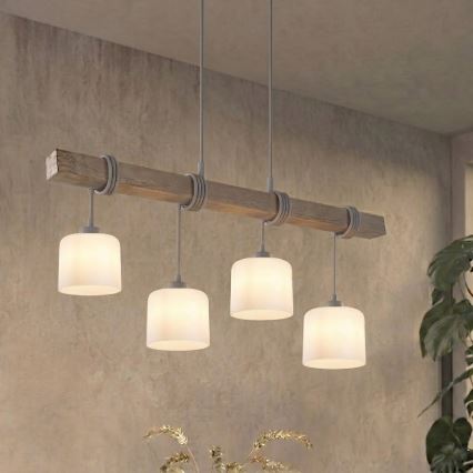 BRILAGI - Lustră pe cablu WOOD GLASS 4xE27/60W/230V pin/gri/alb