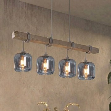 BRILAGI - Lustră pe cablu WOOD GLASS 4xE27/60W/230V pin/gri/gri fumuriu