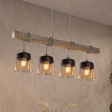 BRILAGI - Lustră pe cablu WOOD GLASS 4xE27/60W/230V pin/gri/maro fumuriu