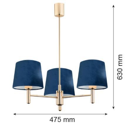 Brilagi - Lustră pe tijă MONTE 3xE27/15W/230V, albastră/aurie