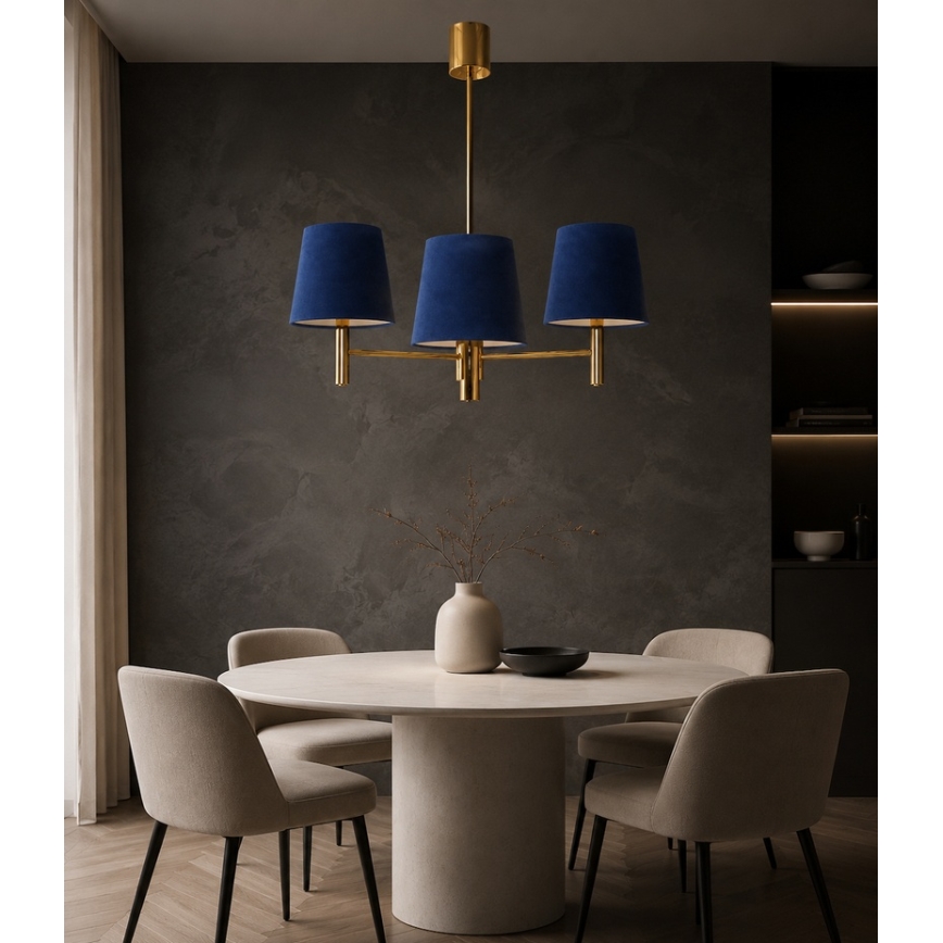 Brilagi - Lustră pe tijă MONTE 3xE27/60W/230V, albastră/aurie
