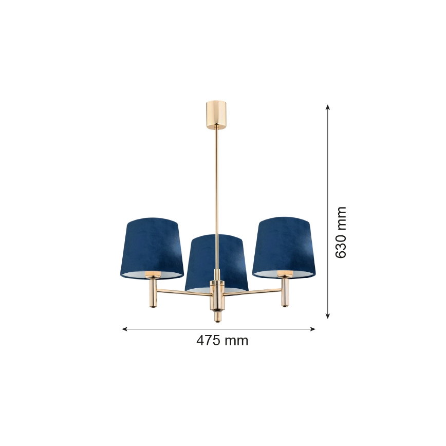 Brilagi - Lustră pe tijă MONTE 3xE27/60W/230V, albastră/aurie