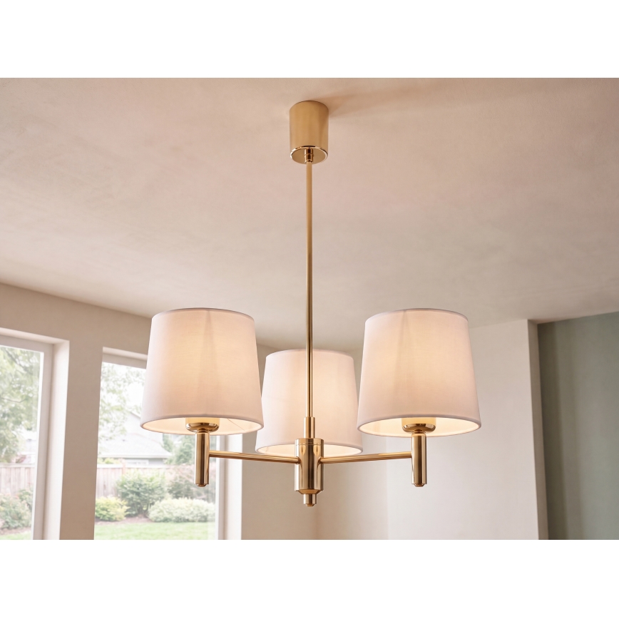 Brilagi - Lustră pe tijă MONTE 3xE27/60W/230V crem/auriu