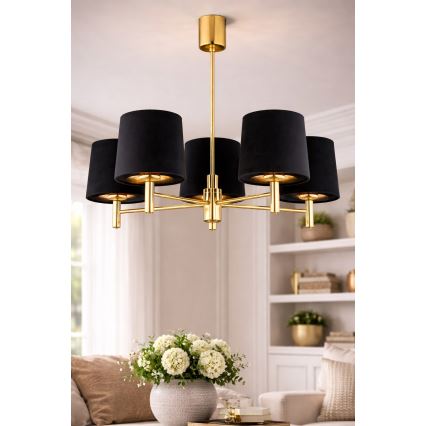 Brilagi - Lustră pe tijă MONTE 5xE27/60W/230V negru/auriu