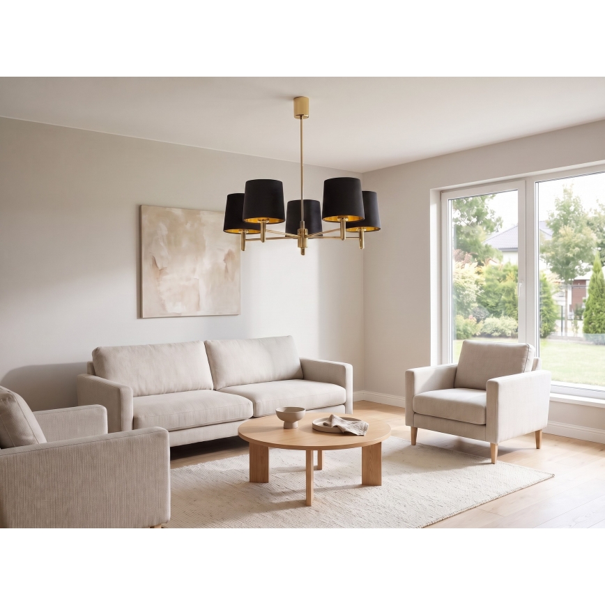 Brilagi - Lustră pe tijă MONTE 5xE27/60W/230V negru/auriu